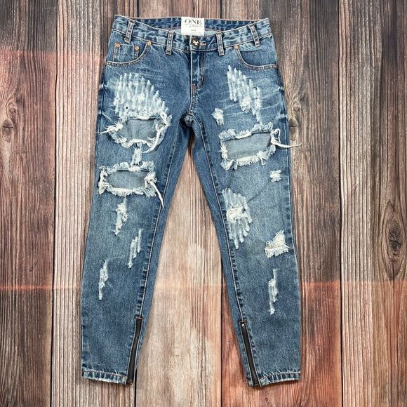 One Teaspoon Women's Size 26 Trashed Free birds Rigid Destroyed Distressed Jeans - Picture 1 of 9
